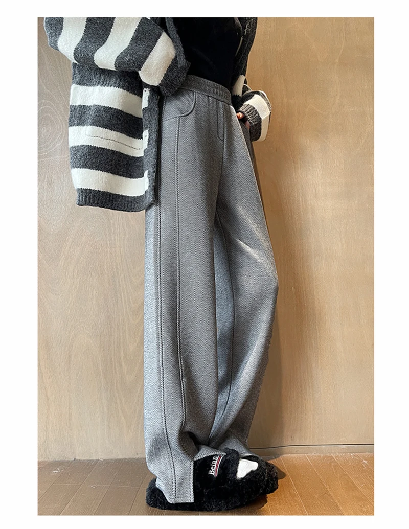 Kunstwollhose mit weitem Bein für Damen, modische elegante Baggy-Hose, Herbst-Winter-Bürohose für Damen, koreanische High-Waist-Straight-Hose, neu – Detail 20