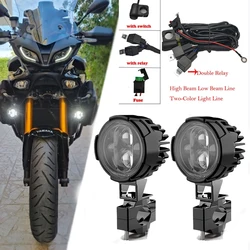 Pair 100W Motorcycle Headlight Fog Lights Led Auxiliary Driving Light Spotlight Headlamp Dual Color flasher farol Moto Fog Lamp.