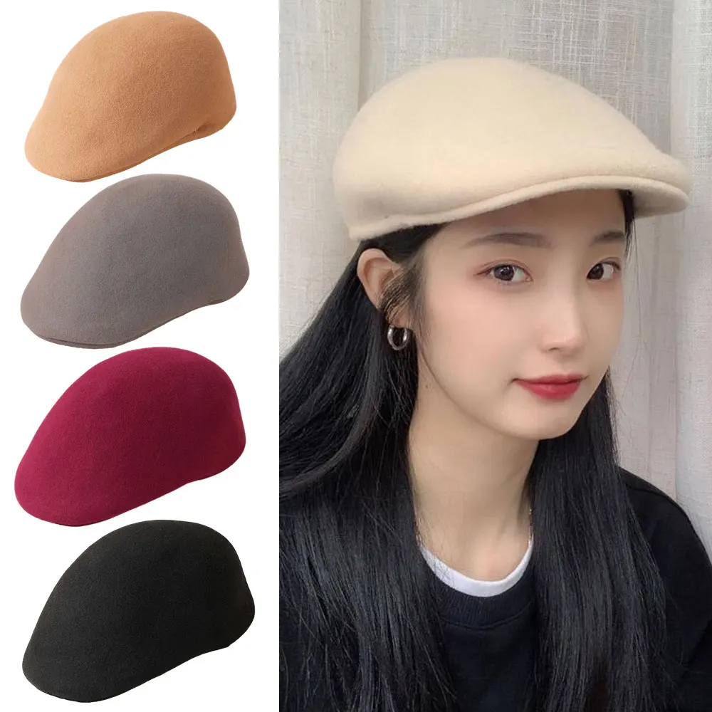 

Однотонная фетровая шапка-федора, теплая зимняя шляпа-берет из мягкой шерсти, модная винтажная классическая уличная теплая шапка для женщин
