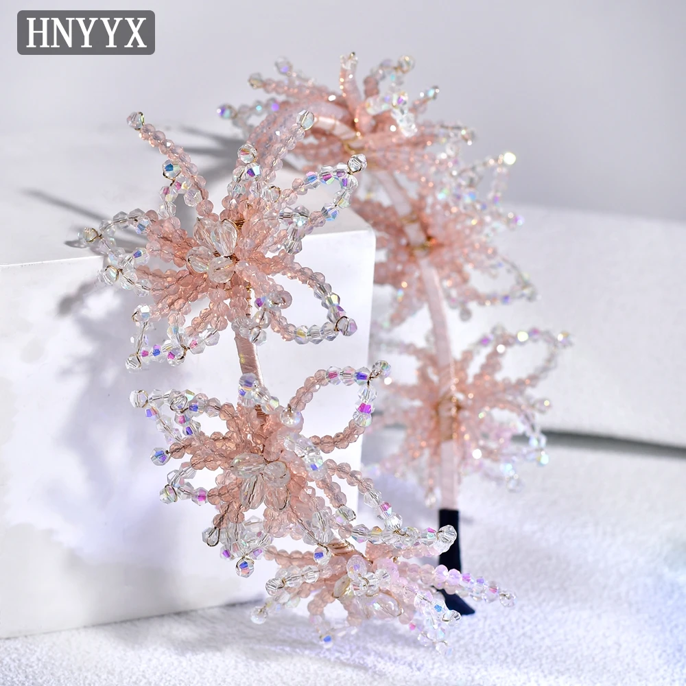 

HNYYX Pink Crystal Headband Tiara for Women Party Bridal Hairband Headwear Wedding Hair Accessories Jewelry Head Hoop A315