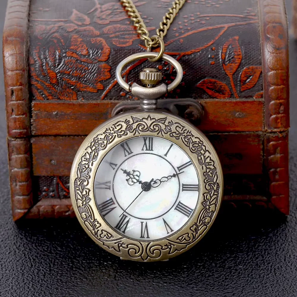 8833Copper embossed transparent white Roman scale large pocket watch Personality creative fashion trend