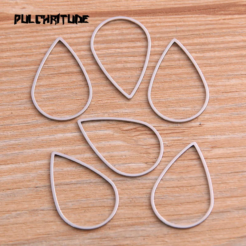 PULCHRITUDE 20Pcs 3 Size Water Drops Charm Stainless Steel Pendant Open Bezels Pressed Resin Frame Mold Bezel DIY Jewelry Making