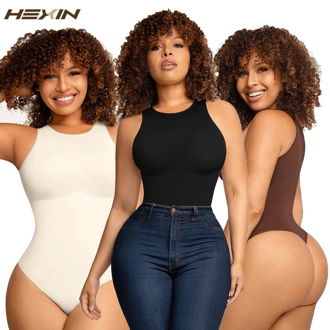 

Body-Hugging T-shirt Bodysuit Tops for Women Soft Crew Neck Body Shaper Thong Jumpsuit Flat Belly Corset Sexy Thong Shapewear