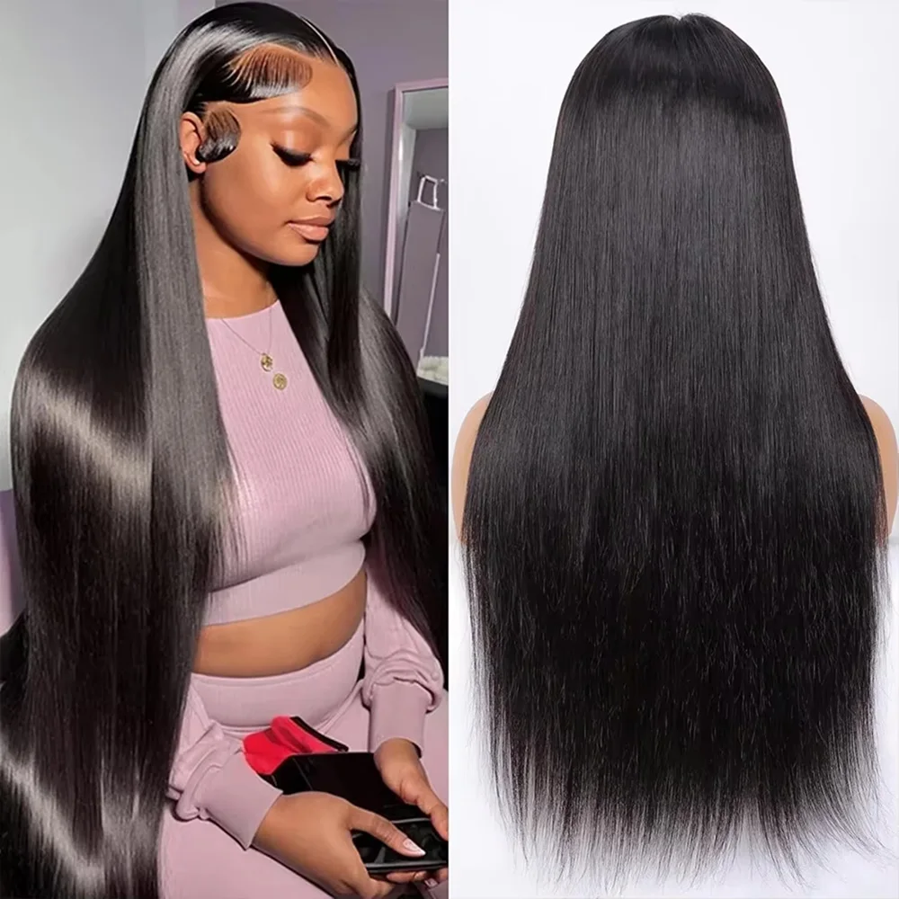 

Natural Color Straight 360 13x6 HD Lace Frontal Human Hair Wig Natural Black 200 Density 46 Inch Human Hair Wigs For Women