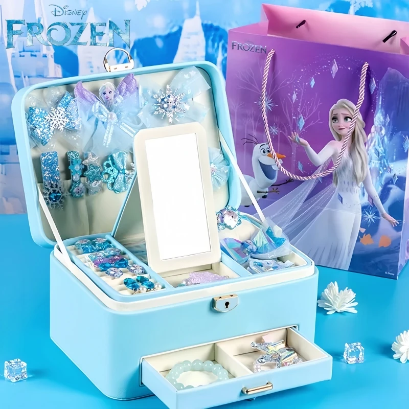 Disney Frozen Cartoon Gift Jewelry Set Princess Elsa  Box Little Girl Toy Pretend Play Fashion Toys Birthday Christmas Gifts