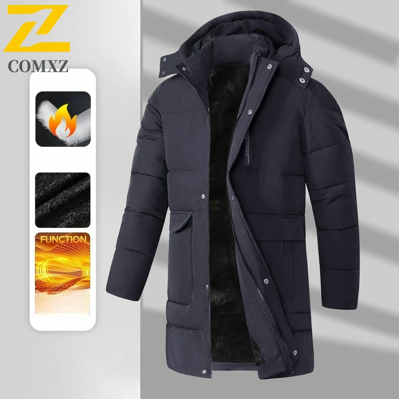 2025 Winter Padding Coat Men's Casual All-match Thick Wool Lined Warm Jacket Men Clothing Outdoor Fashion Detachable Hat Parka