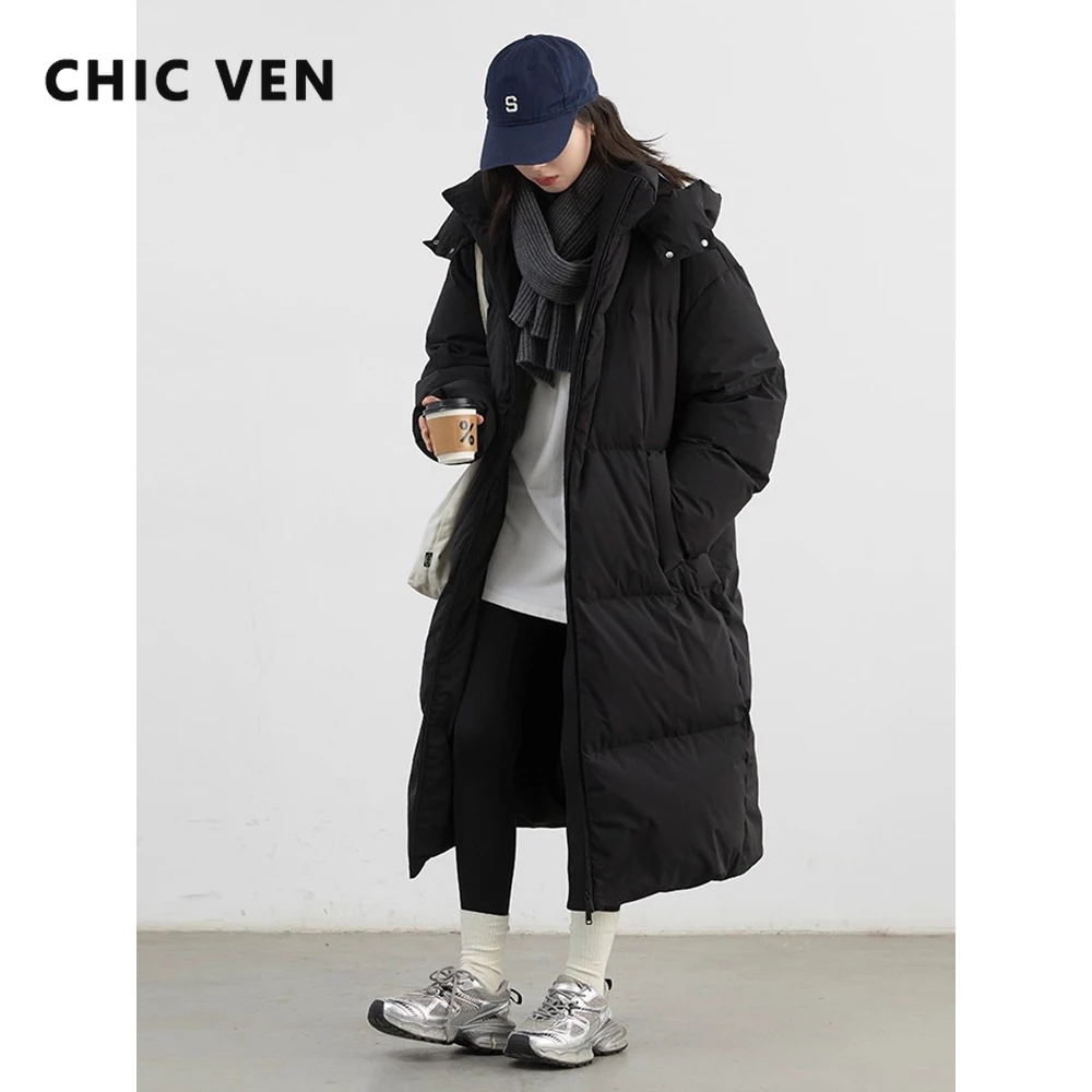 

CHIC VEN модные женские пуховые пальто с капюшоном толстые свободные однотонные женские 90 белая куртка на утином пуху женское верхнее пальто осень-зима 2025