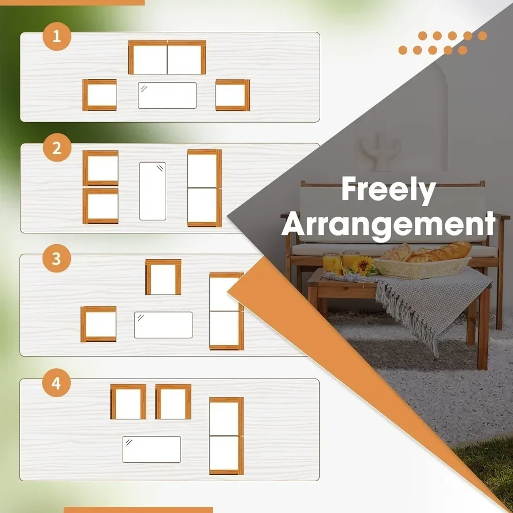 أثاث الفناء طقم أريكة للمحادثة الخارجية مكون من 4 قطع من خشب السنط مع طاولة ووسائد وكراسي الشرفة ومجموعات أثاث خارجي #6