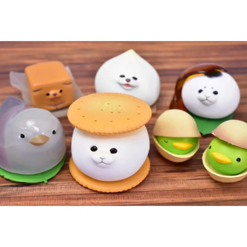 Japanese STASTO Capsule Toys Artificial Food Animal Sanhua Cat Seal Become Snacks Bird Shiba Inu Kawaii Model Ornaments