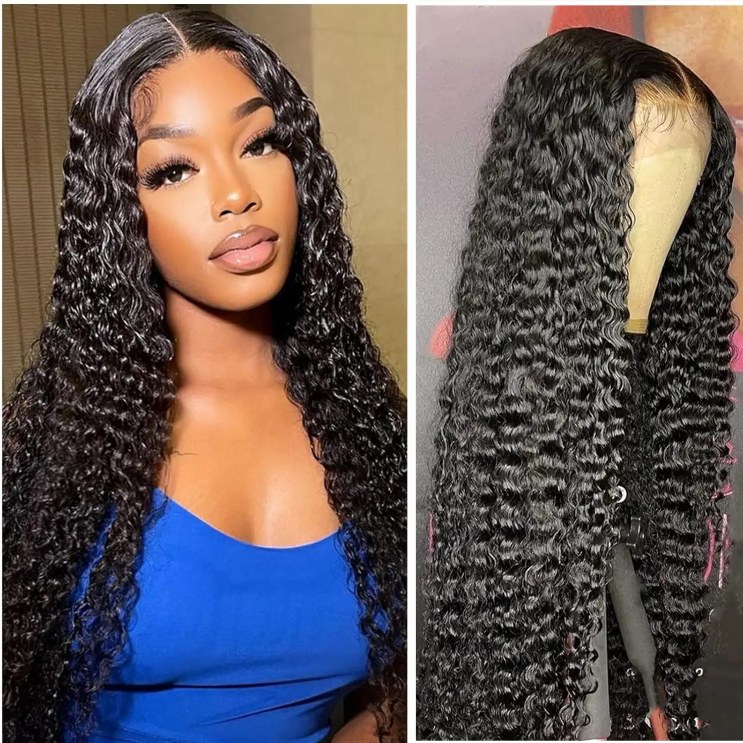 

4x4 Deep Wave Lace Front Wigs Human Hair 180% Density Deep Curly Frontal Wigs Human Hair Pre Plucked with Baby Hair for Women