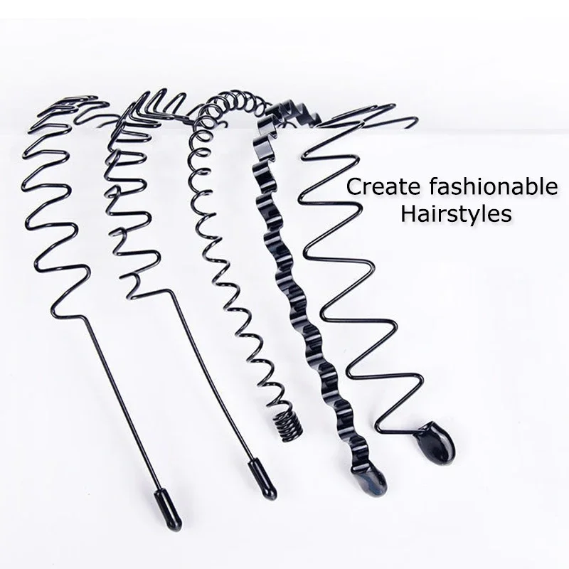 Black Simple Metal Wavy Elastic Hair Hoop Lack Non Slip Outdoor Sports Unisex Headbands for Women Men Face Washing Headdress