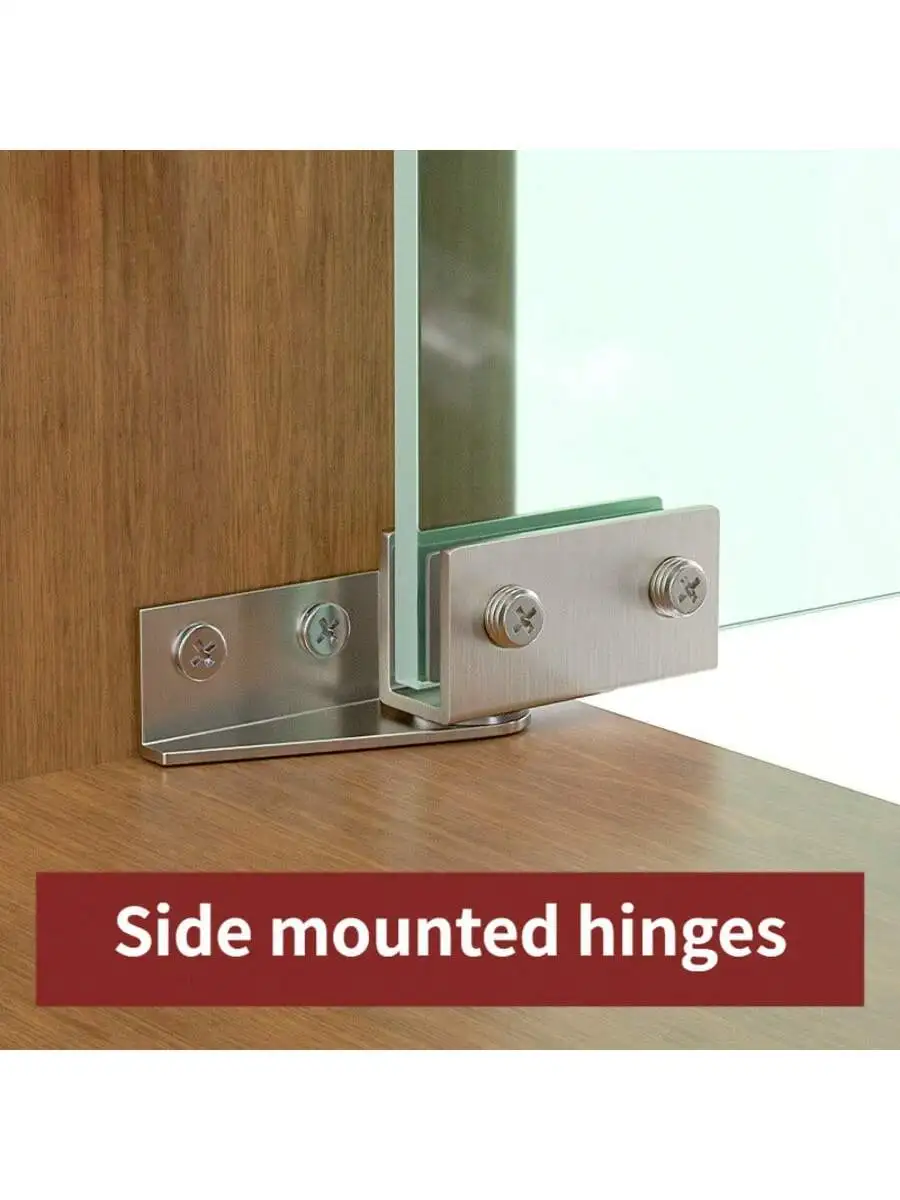 2-Pack 304 Stainless Steel Invisible Glass Door Hinges - No-Drill, Non-Perforated 270° Rotating Clips for Heavy Duty Display & W