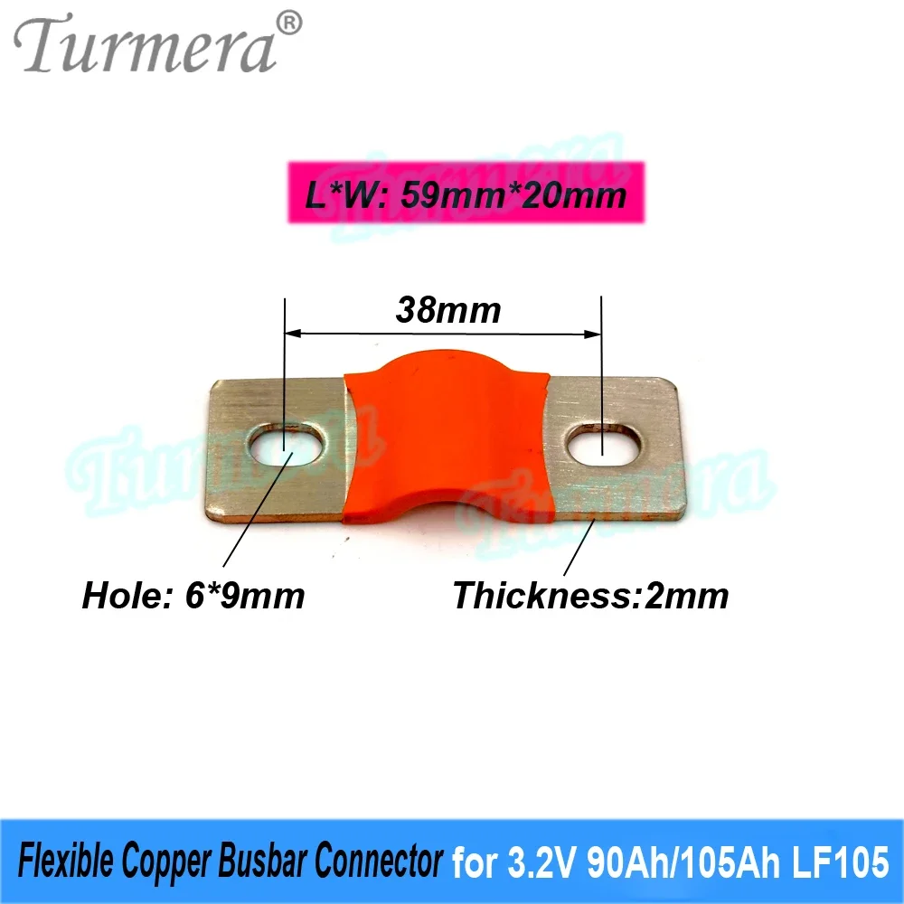 Turmera 12V 24V 48V Lifepo4 Battery Flexible Busbar Copper Connecter Hole to Hole 38mm 2mm 400A for EVE LF105 3.2V 90Ah 105Ah