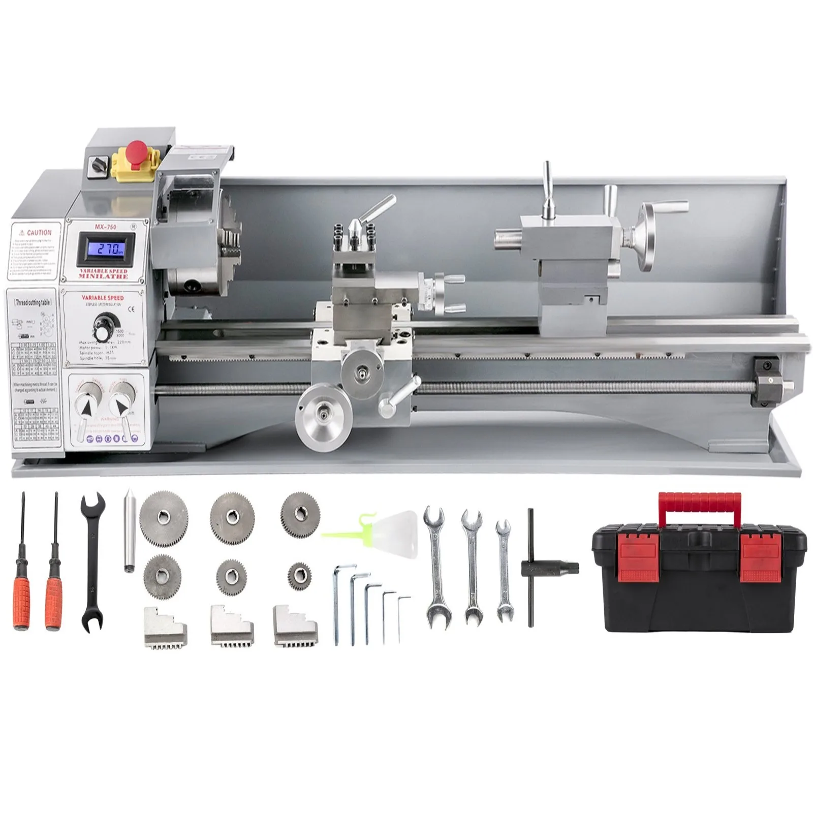 MX-600A Mini Metal Lathe Bench Top 220x600 1100W For Turning Brushless Motor Metal Gear