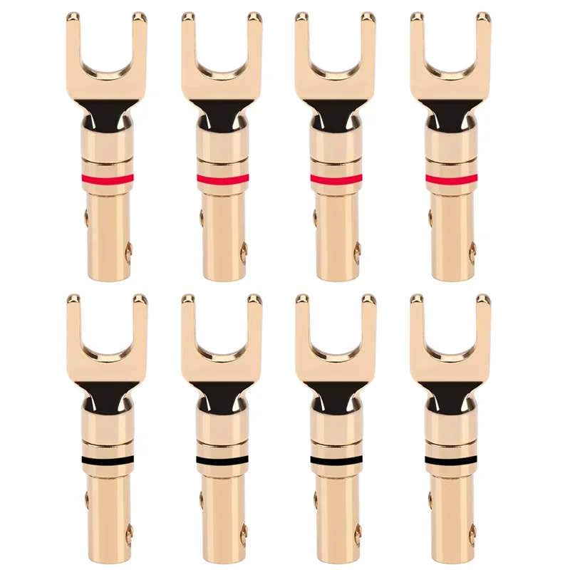 4pcs Y Shape Gold Plated Speaker Banana Plugs Audio Screw Fork Connectors Adapter