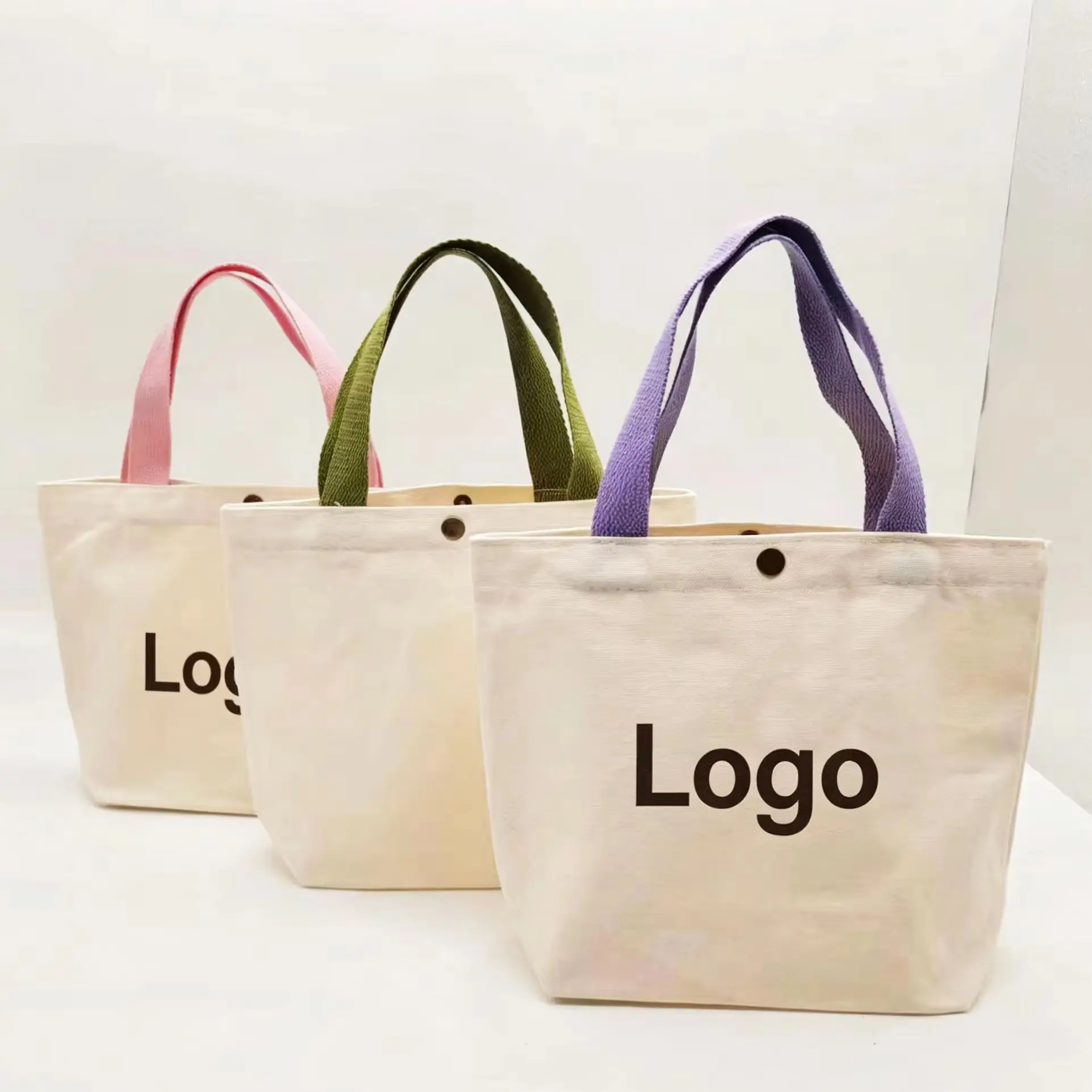 

Custom Logo Name Cartoon Canvas Tote Bag with Snap Button Resuable Handheld Sail Bag Customizable Small Handbag for Women Daily