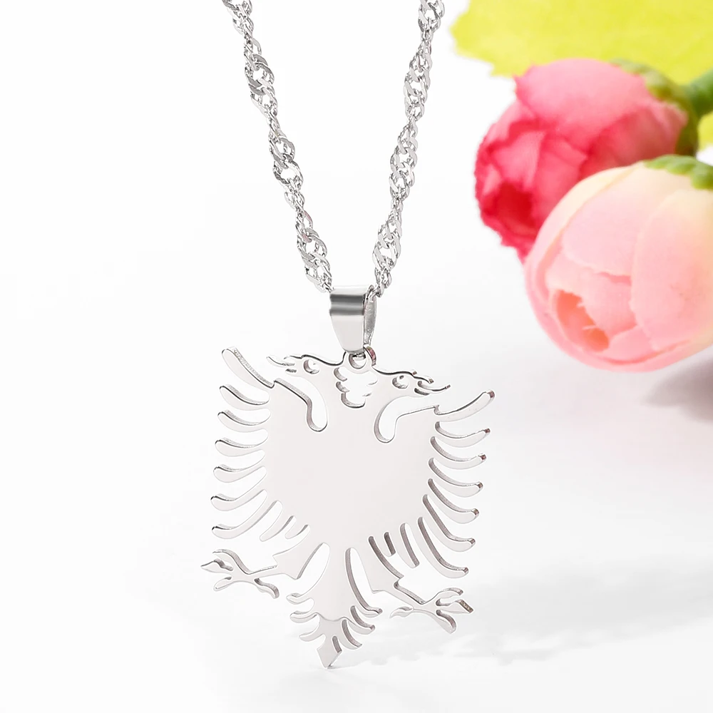 Anniyo Albania Eagle Pendant Necklaces Stainless Steel Jewelry Ethnic for Women Men