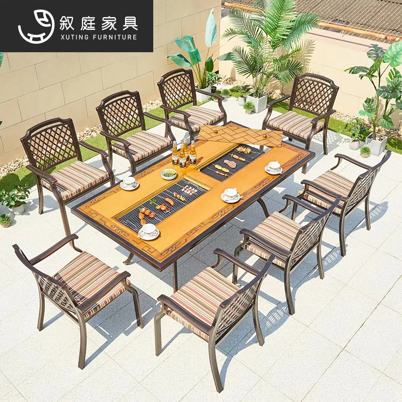 Outdoor courtyard cast aluminum barbecue tables and chairs villa garden open-air home terrace leisure