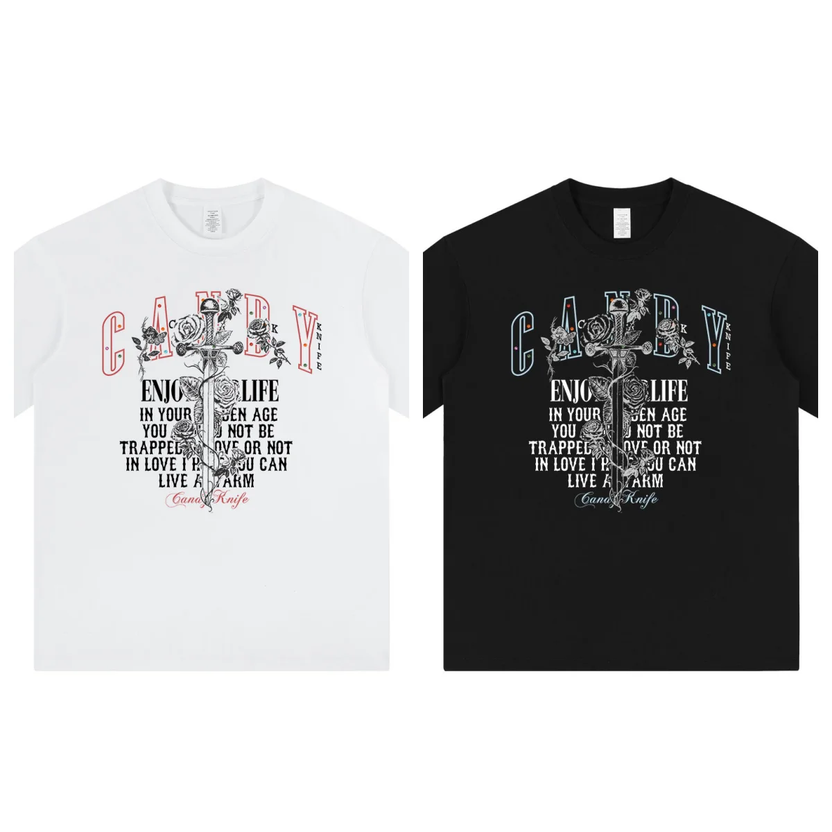 

Футболка с короткими рукавами и принтом меча и розы, мужская и женская свободная летняя футболка с круглым вырезом из чистого хлопка