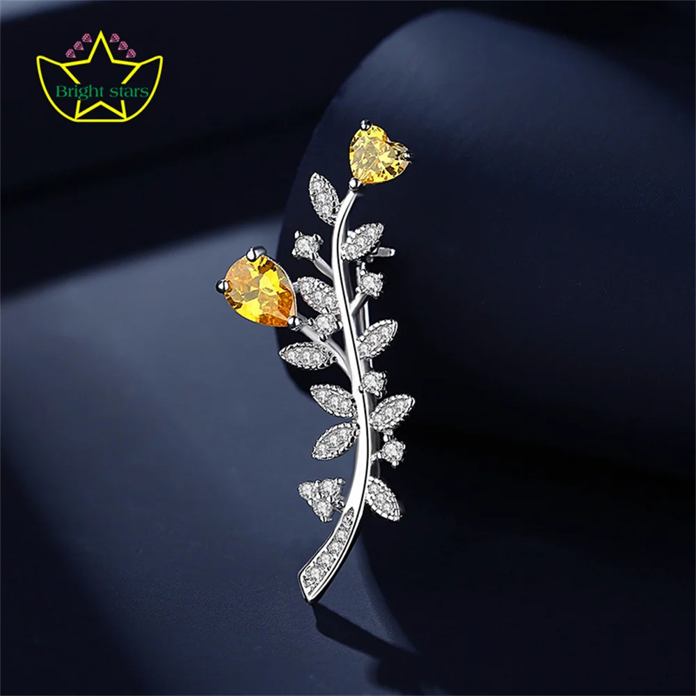 Bright Stars s925 Sterling silver leaf encrusted zircon brooch high-grade women's corsage pin accessory buckle