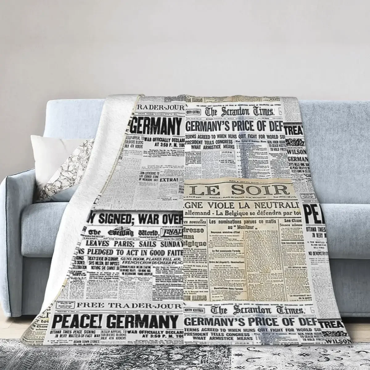 

World War One Victory - Newspaper Collage Blanket Soft Warm Flannel Throw Blanket Bedspread for Bed Living room Picnic Home Sofa