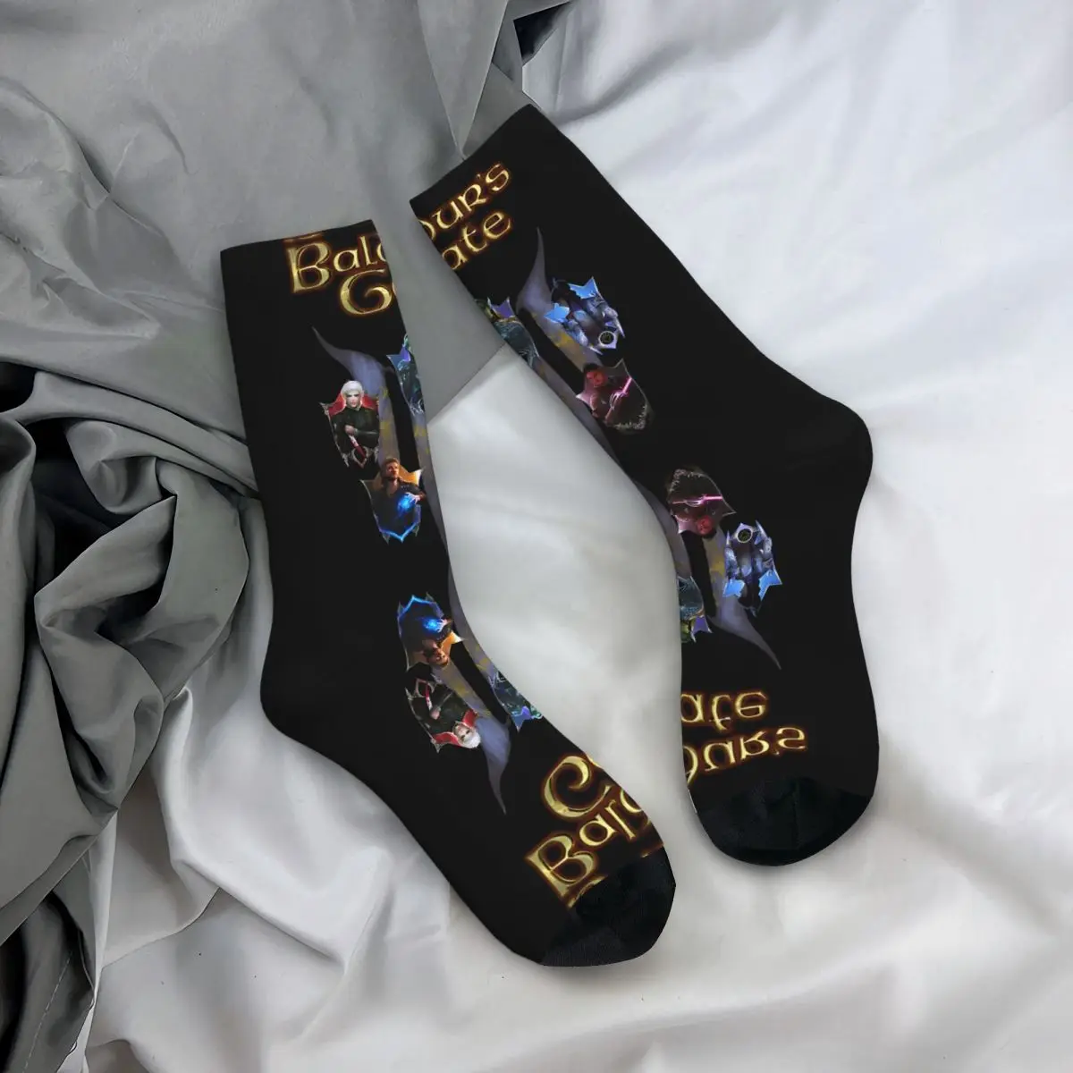 Chaussettes drôles avec logo Elin pour hommes, Hip Hop Harajuku Baldur's Gate, motif imprimé sans couture heureux, chaussettes d'équipage pour garçons, cadeau de nouveauté, 1 paire