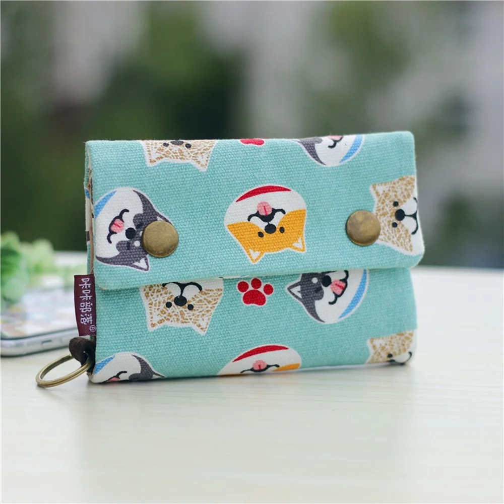 

Multifunctional Portable Canvas Coin Purse Three Fold Lucky Cat Maneki Neko Wallet Print Korean Style Zipper Short Wallet Travel