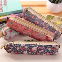 Mini estuche de lápices de encaje Floral de flores Retro de alta calidad, bolsa de lápices, suministros escolares, cosméticos, 1pc