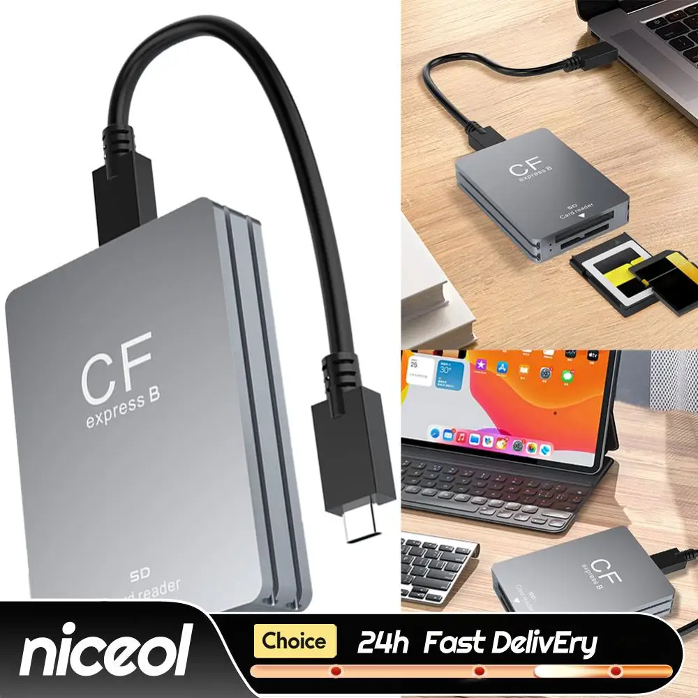 2 in 1 CFexpress Type B SD Card Reader CFexpress Reader Adapter USB 3.2 10Gbps Dual-Slot with USB C To USB C/A Cable for SLR