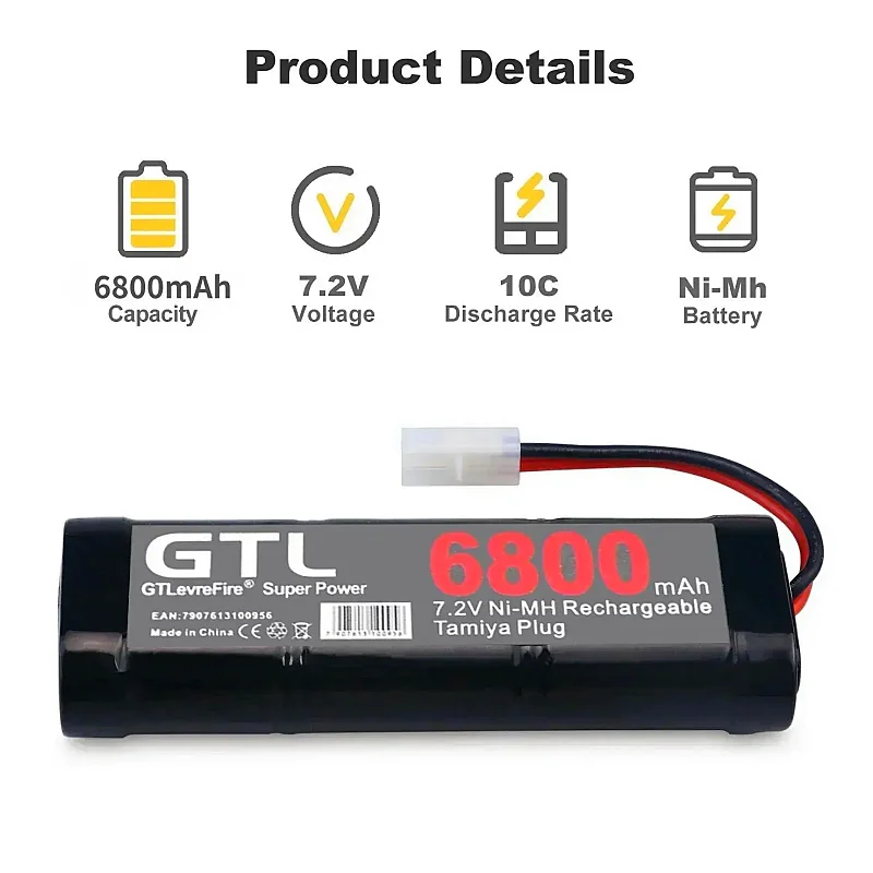 New 7.2VBattery 6800mAh NiMH Batteries Pack For RC Car Truck Buggy Boat Tank 7.2v Ni-Mh Baterias With Tamiya Connectors