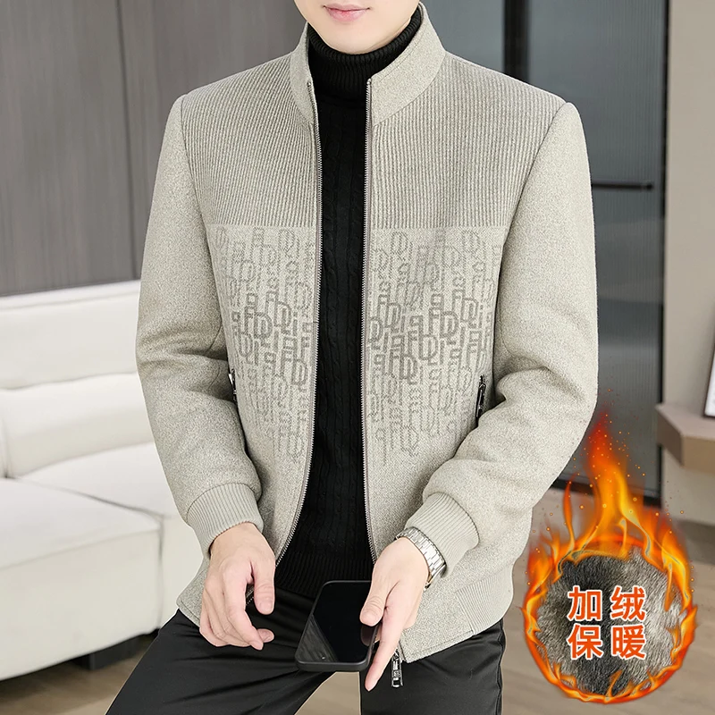 

Winter Men's Warm Woolen Blend Coat Thick Suede and Chenille Woolen Jacket Stand Up Collar Casual Business Social Men Clothing