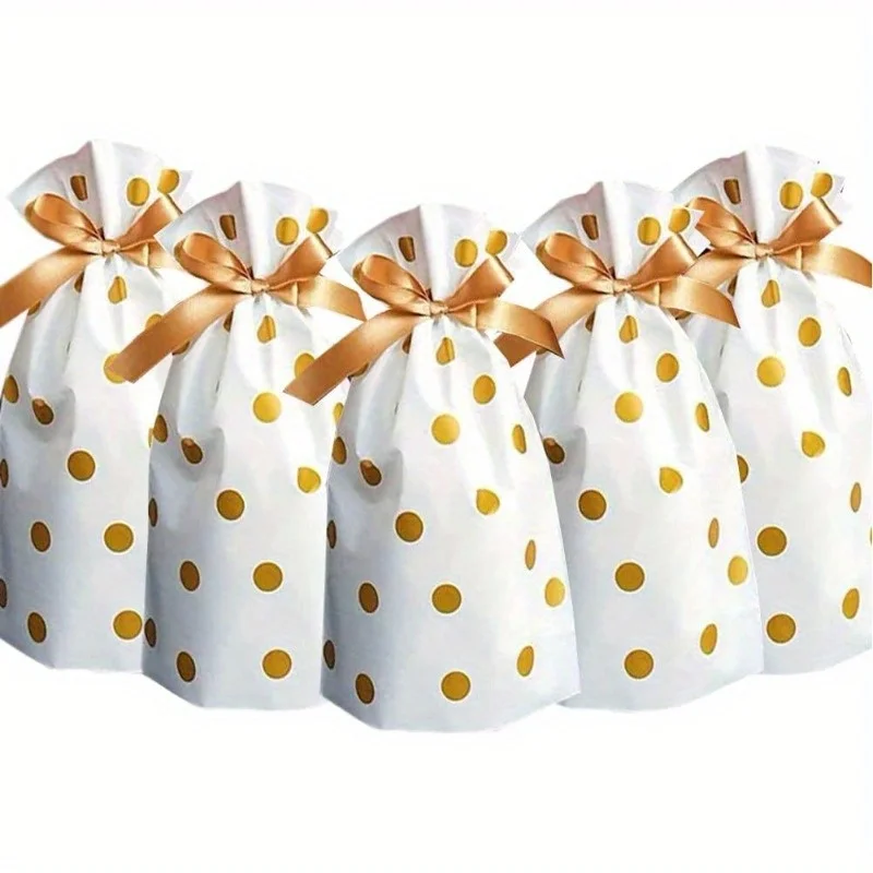 Gift for Her,Him 50pcs Golden Dot Drawstring Bags,Elegant Party Favor Treat Bags with Golden Plastic Design, for Gift Wrapping