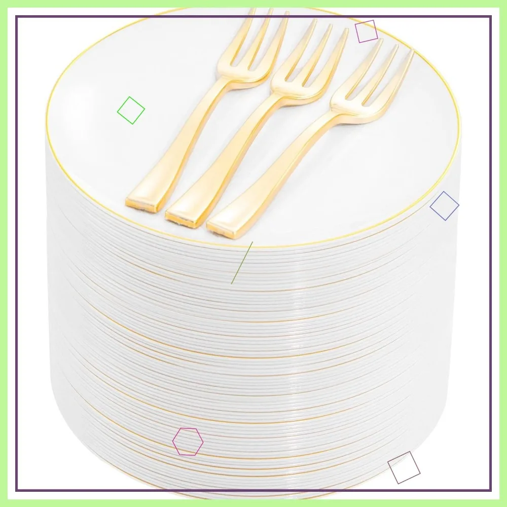 

200Pcs Gold Disposable Dessert Plates 6.3" with Forks 5" - Ideal for Weddings, Parties & Events Serving 100 Guests