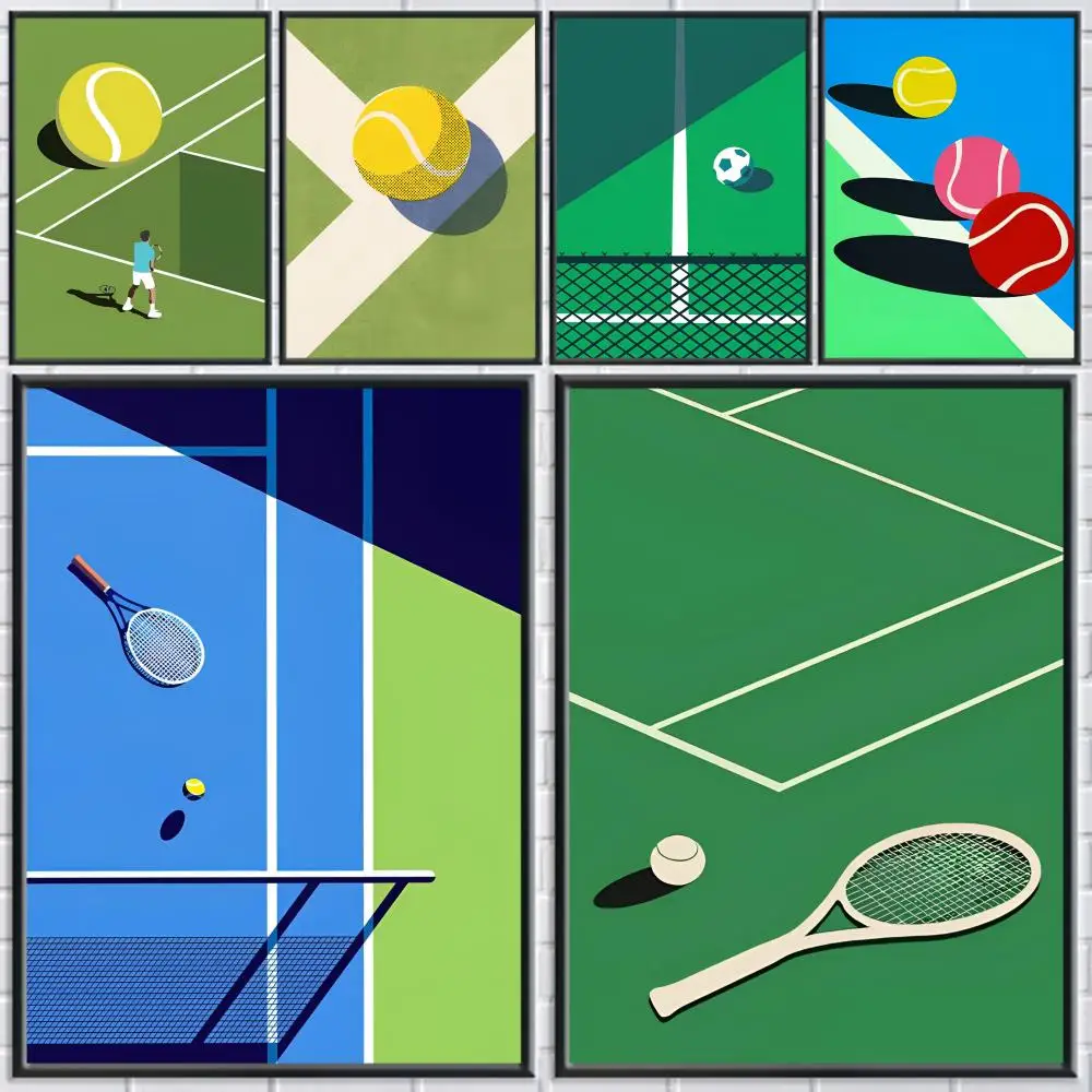 Tennis Racquets and Balls Poster HD Self-Adhesive Wall Stickers Mural Painting｜Decals for Bedroom & Living Room｜Home Decor Gift