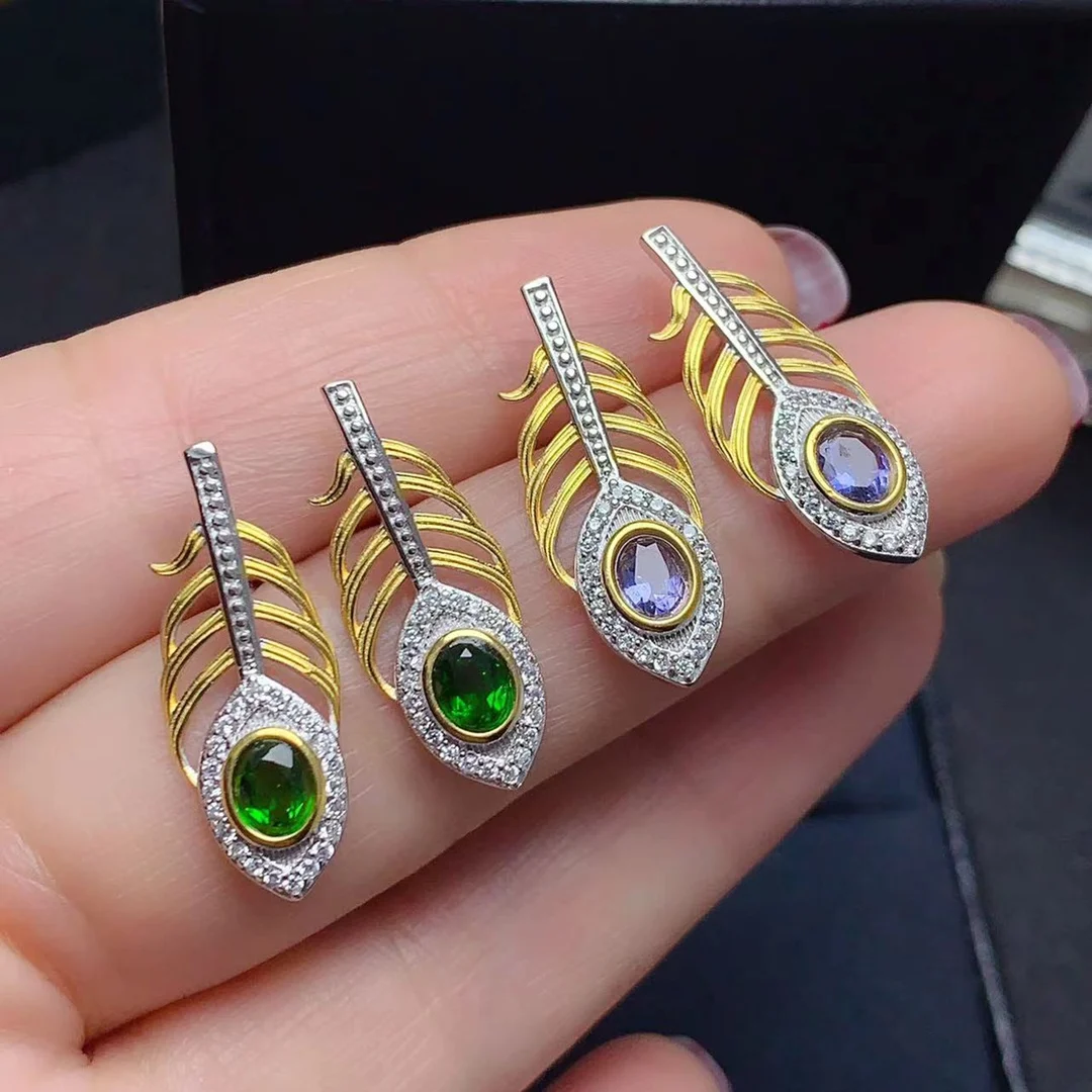 

Женские серьги из серебра 925 пробы с перьями и танзанитом