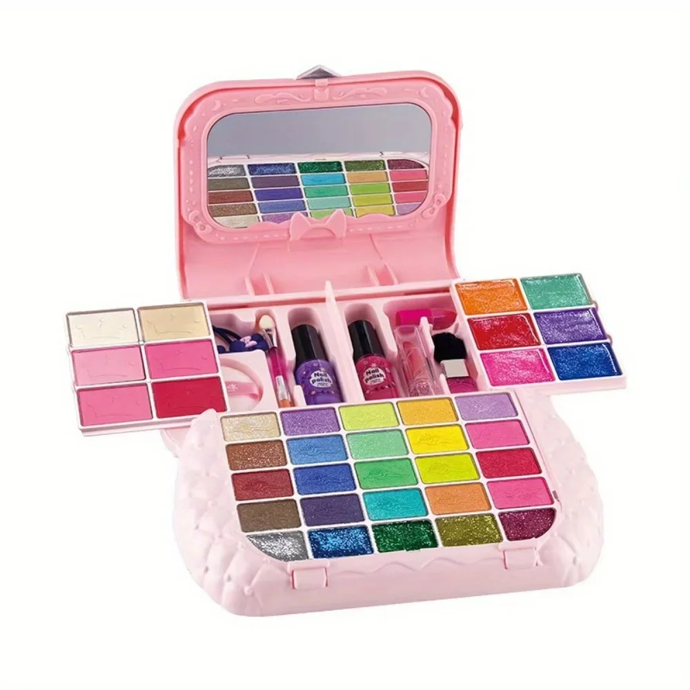 Maquiagem de plástico portátil para meninas, kit de maquiagem lavável para brincar de fingir, bolsa pequena, conjunto de cosméticos de beleza infantil, presente de brinquedos