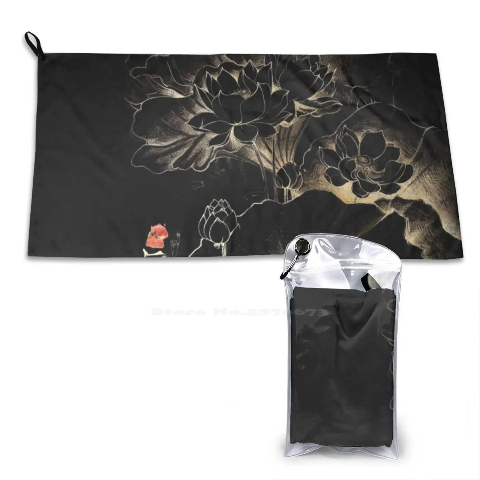 Gold Lotus Soft Towel Quick Dry Beach Towel Flowery Gold Flower Blossom Plant Nature Spirit Symbol Black Gold Karolartwork Mind