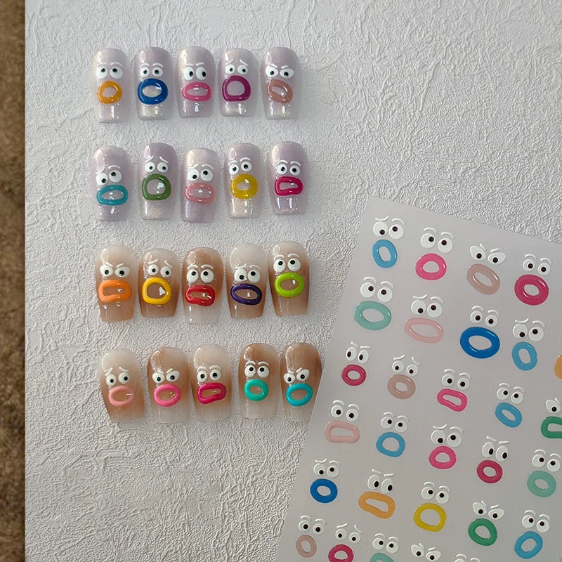 Kawaii False Nails Stickers Mouth Press On Nail Art Sticker Waterproof Peelable Nail Stickers