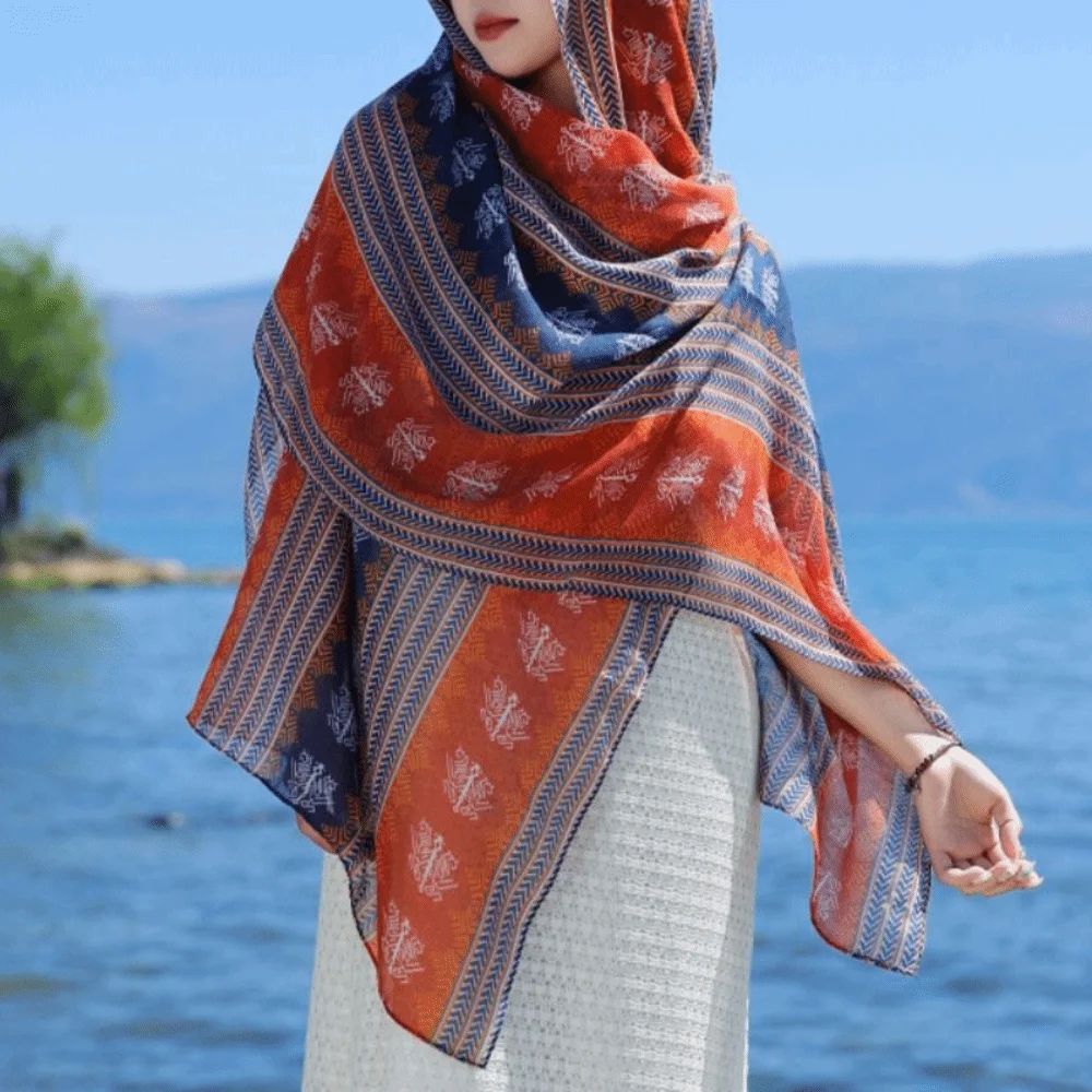 

Fashion Sun Protection Ethnic Style Shawl Wraps Floral Sunscreen Shawl Thin Large Beach Scarf Women
