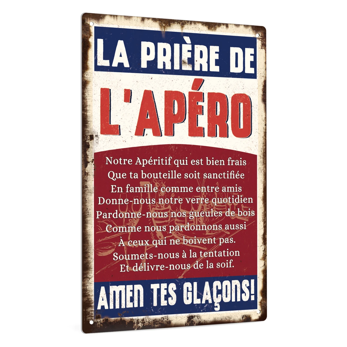 Putuo Decor 1pc French Vintage Metal Tin Sign, La Priere De L'aperot, Wall Art Decor for Home Bar Man Cave, 7.9 X 11.8 Inches