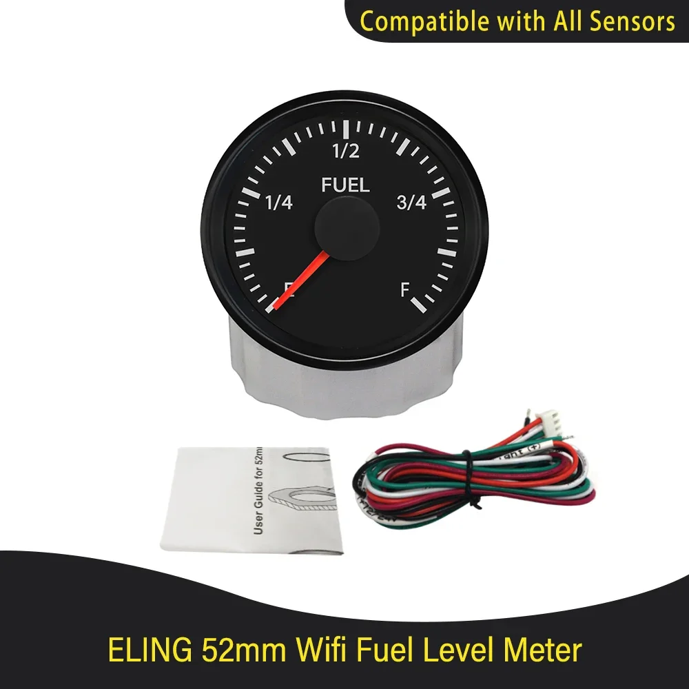 52mm Car Boat Trucks WiFi Fuel Level Meter Compatible with All Types and Ranges Ohm Sensor 12V 24V White Yellow Backlight
