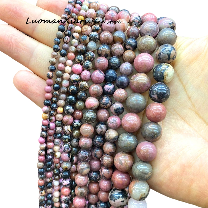 

Natural Stone Black Red Rhodonite Loose Round Spacer Beads for Jewelry Making DIY Bracelets Earrings Charms Accessories 4-12MM