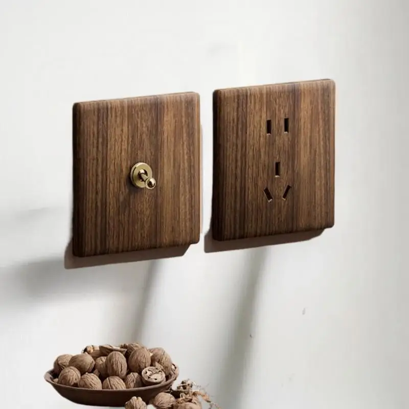 ⭐ Wood Retro British Light Switch Socket Bedside Wall Lamp Switch LED Dimmer Pure Brass Toggle Switch Board - view 5