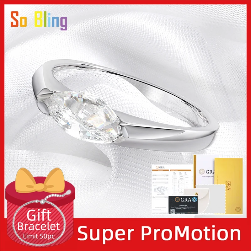 So-Bling 925 فضة خاتم 1ct 5*10 مللي متر ماركيز قطع مويسانيتي خواتم للنساء أنيقة غرامة فاخرة جودة حفلة هدية #1