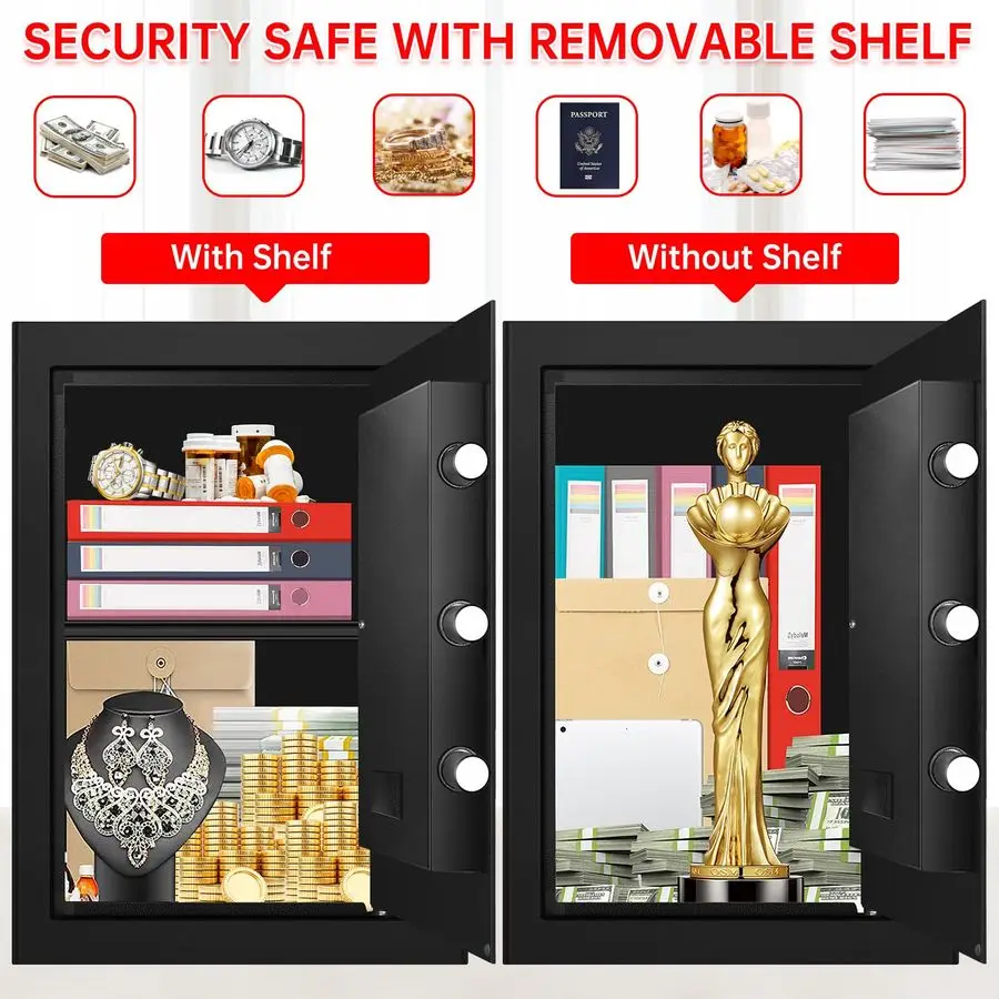 Cubic Large Fireproof Safes for Home Use, Digital Home Security Safe Box Fireproof Waterproof with Electronic Keypad and Spare K