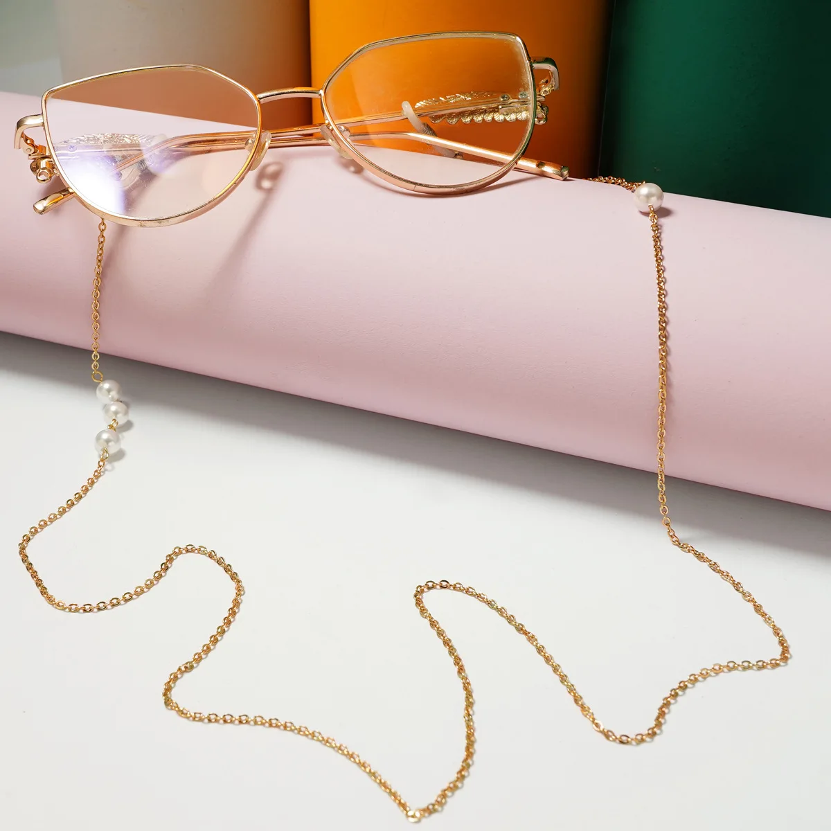 Color Retention Plating Reading Glasses Chain for Women Stainless Steel Sunglasses Cords Pearl Mask Chain