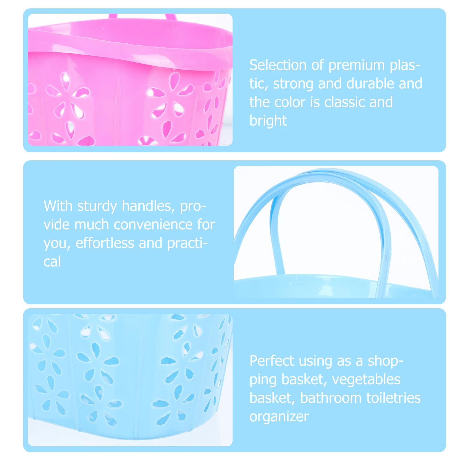 

8Pcs High-Quality Plastic Fruit Baskets Sturdy Handles Portable Grocery Storage Basket for Home Kitchen Bathroom Use