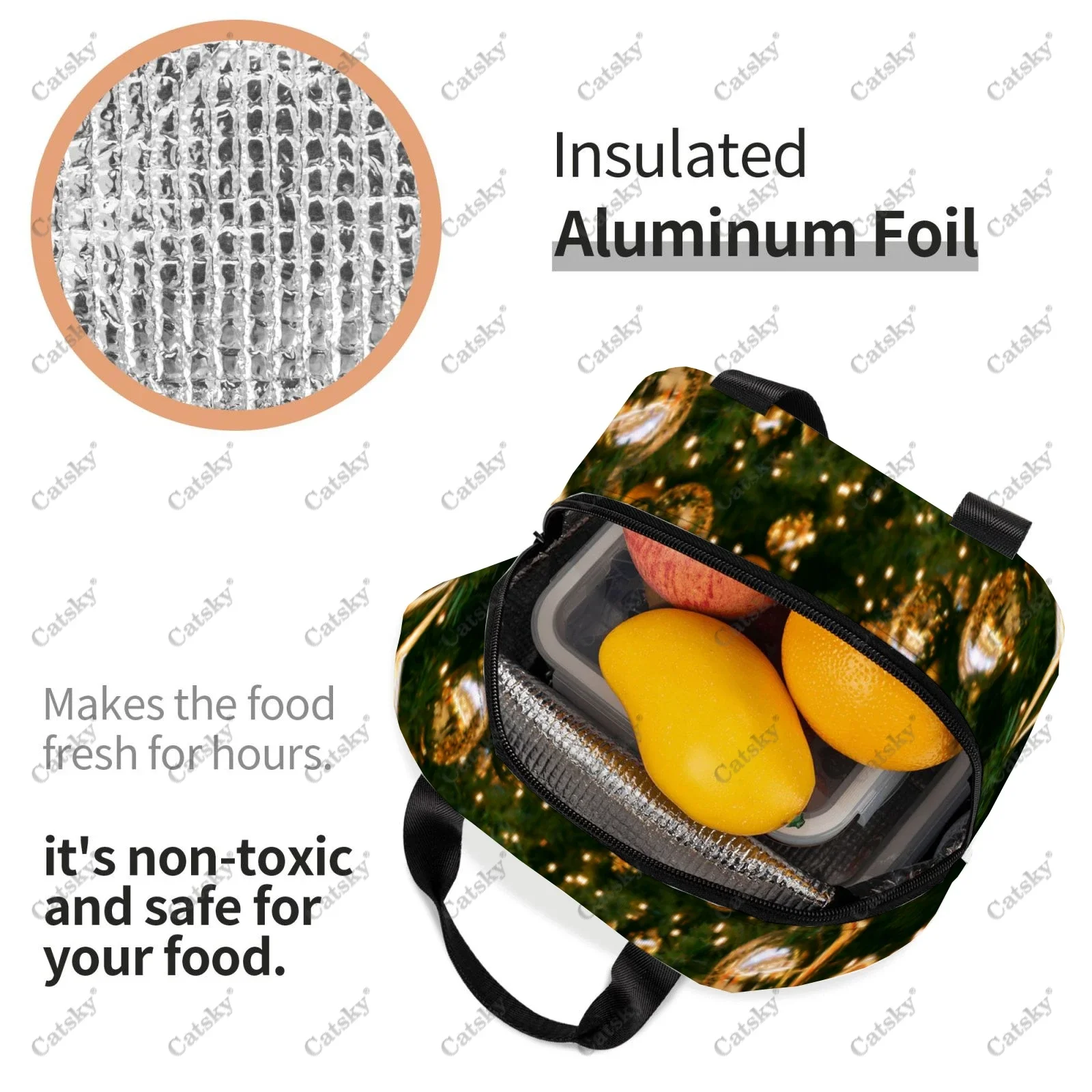 Bolsa de almuerzo de copo de nieve de Navidad, bolsa de papel de aluminio portátil, aislamiento térmico grueso, bolso impermeable