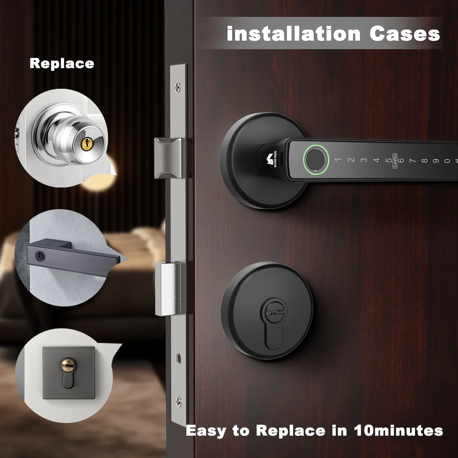 SMART Innentürschloss aus Holz, Tuya Bluetooth Smart Key Lock, Smart Card Passcode Fingerabdruck Keyless Lock Kombinationsvorhängeschloss