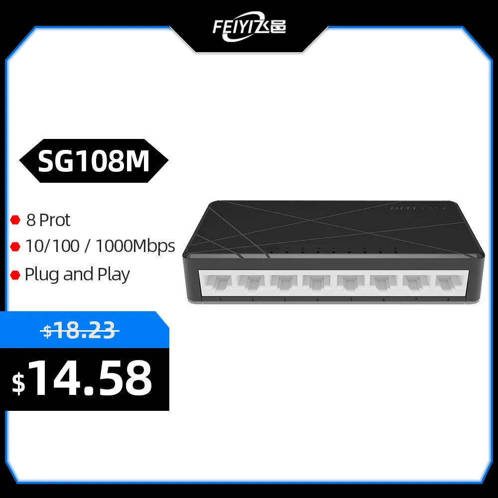 

FEIYI SG108M Ethernet Switch with 8 Port Desktop Ethernet Network Full Gigabit Switch 1000Mbps LAN Hub